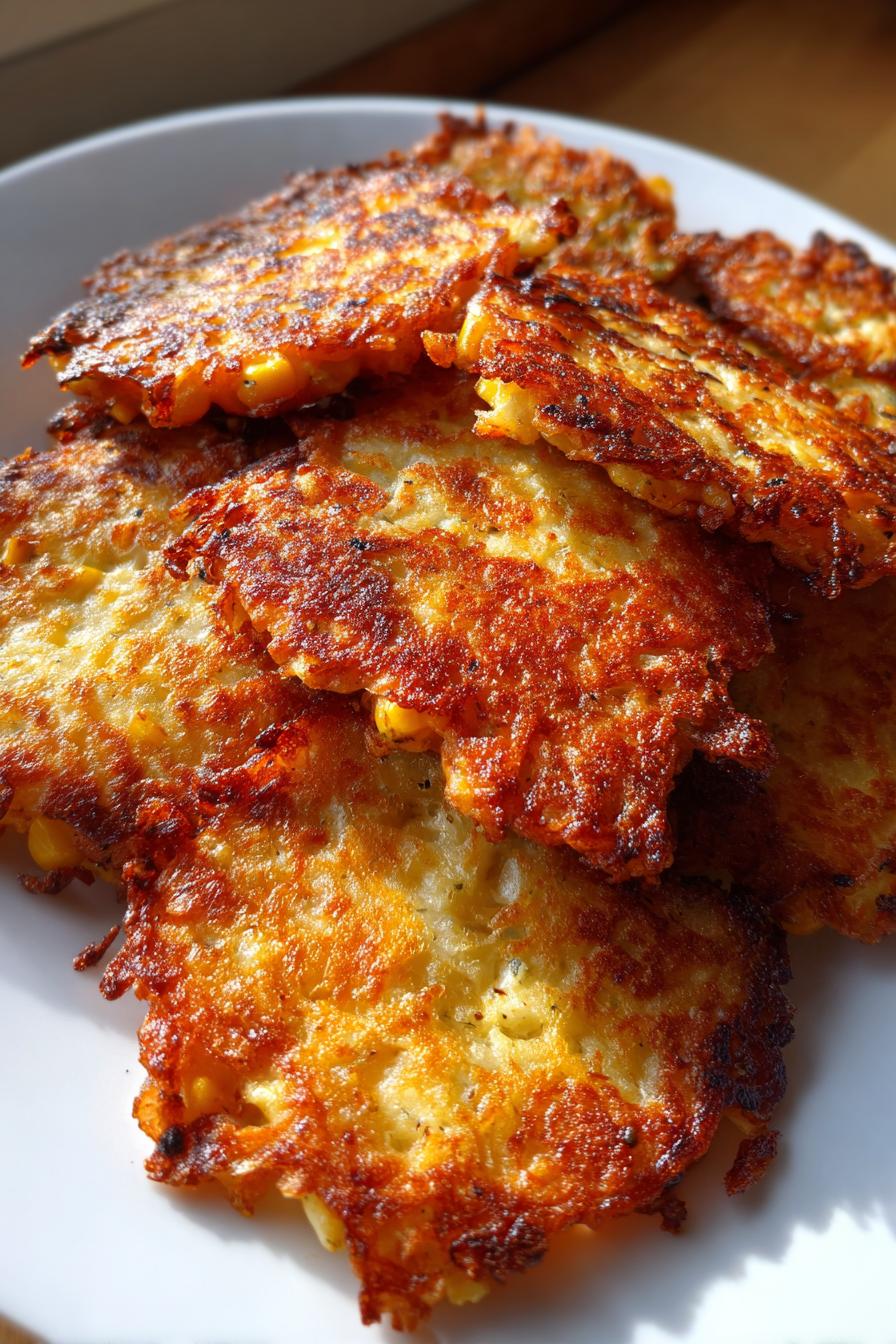 crispy cheddar corn potato fritters