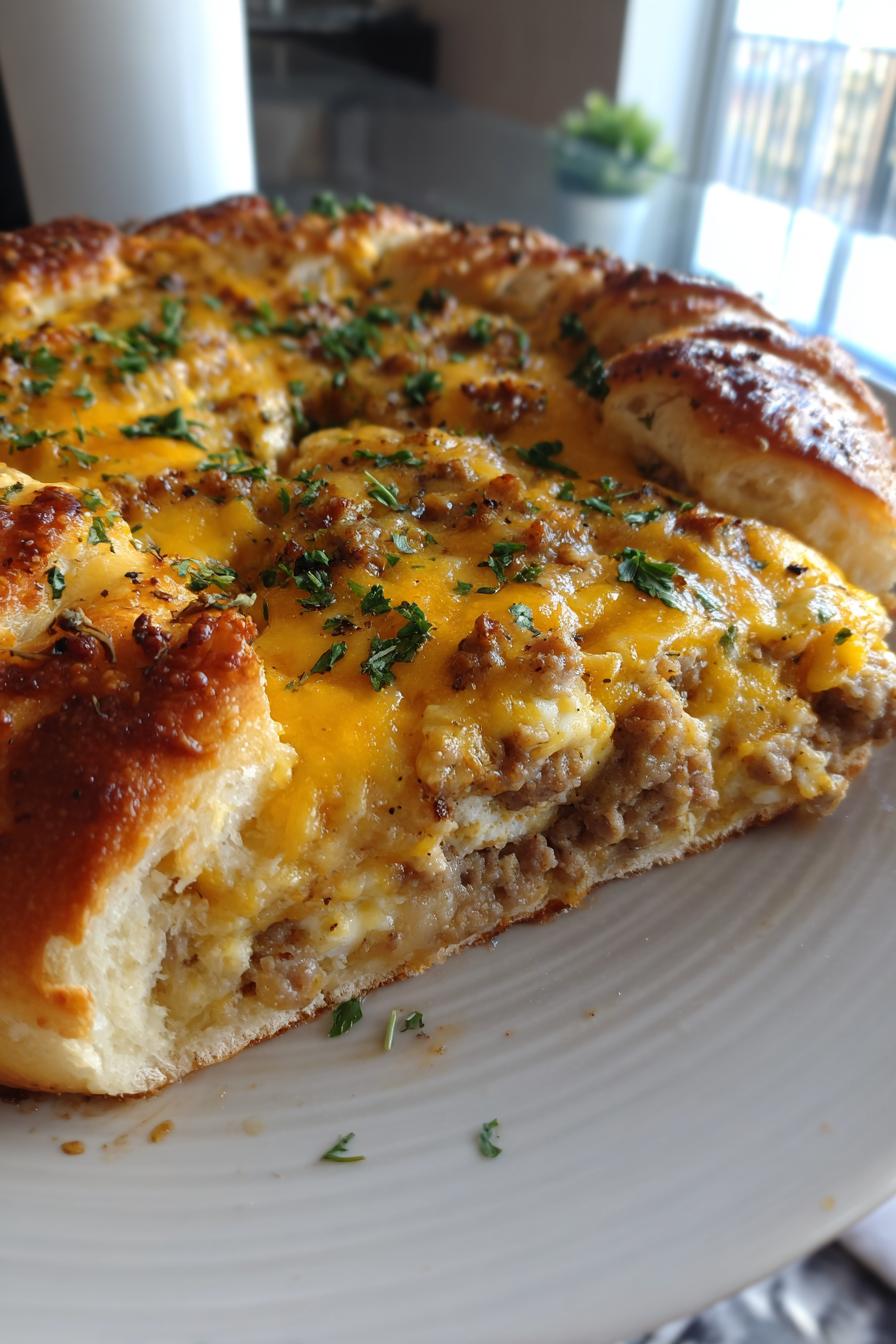sausage gravy crescent roll breakfast pizza